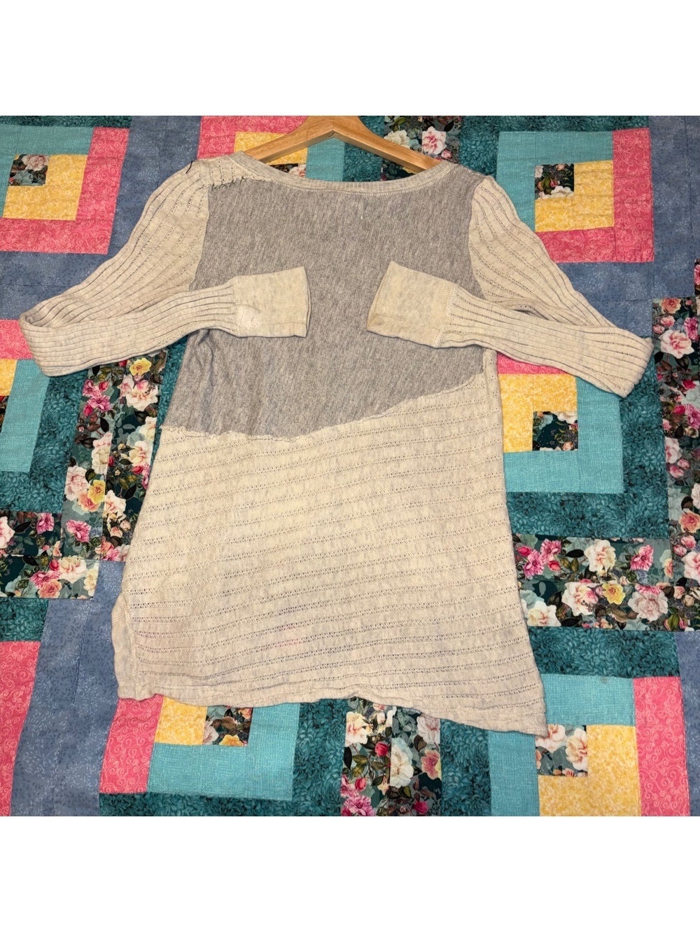 Anthropologie Saturday Sunday Woman’s M Mixed Knit Pullover Sweater Gray/Cream - Picture 4 of 8